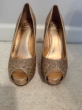 Guess Gold Glitter Peep-Toe Heels